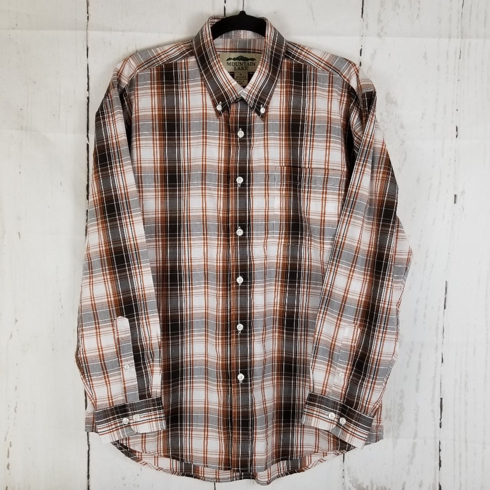 Mountain Lake Button Down Shirt Sz M Brown White